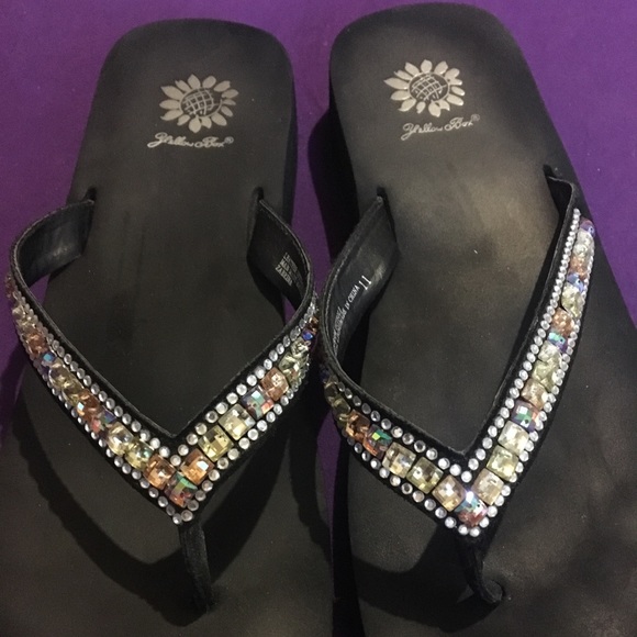 yellow box bling sandals